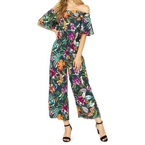 Haute Monde floral off the shoulder jumpsuit sz S